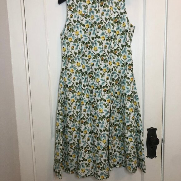 Tulip Poppie Floral Cotton Dress XS Sleeveless V-Neck Pocket Midi - Picture 2 of 6
